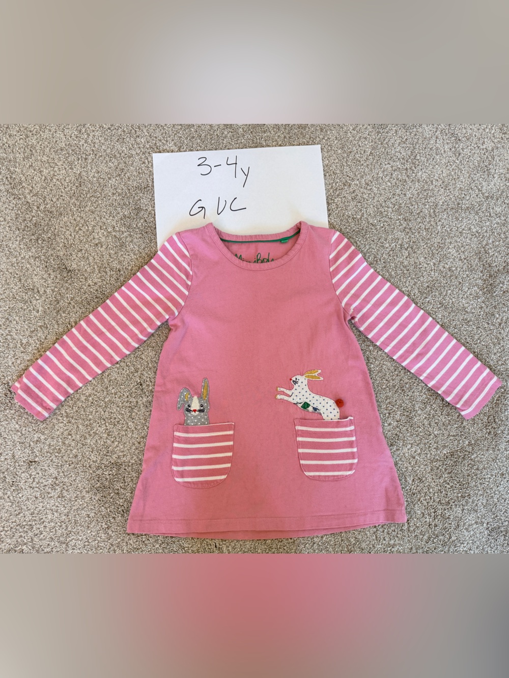 Mini Boden Pink Striped Sleeve Dress Pockets